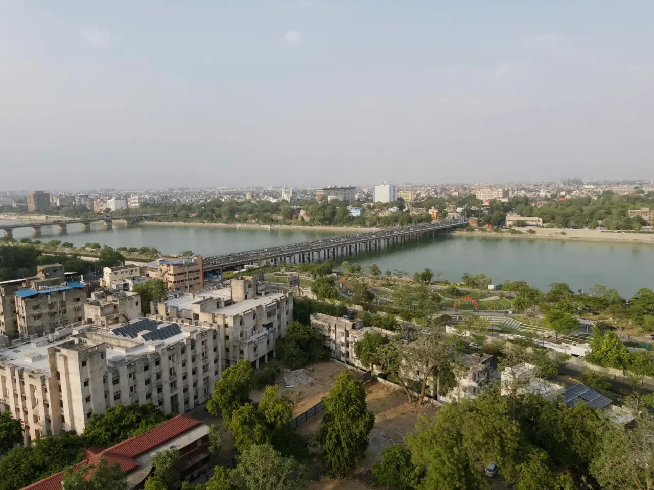 Aerial view of Ahmedabad along the Sabarmati River